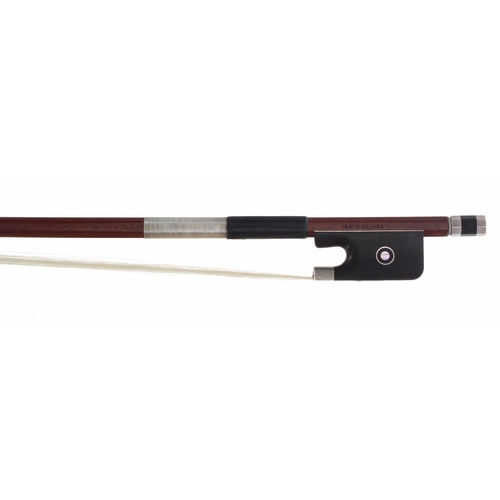 3215 - Silver mounted viola bow by and stamped Jan Madiara, 69gm