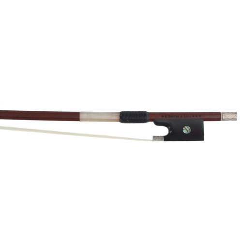 3224 - German silver mounted violin bow by and stamped *E. Dorfler & Sons***, the stick octagonal, the ... 