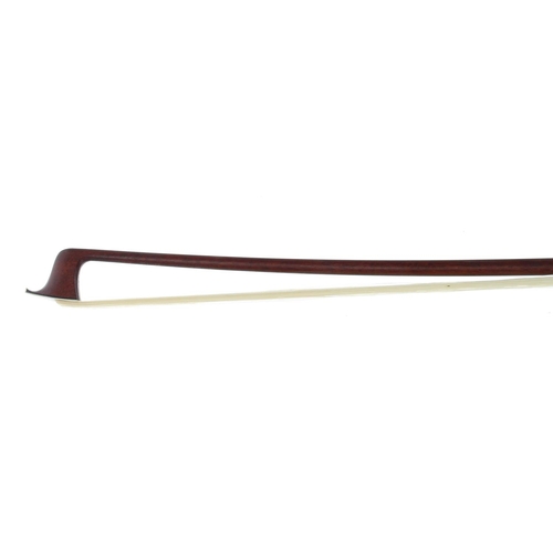 3229 - Interesting silver mounted violin bow stamped Techler, the stick round, the ebony frog plain and wit... 