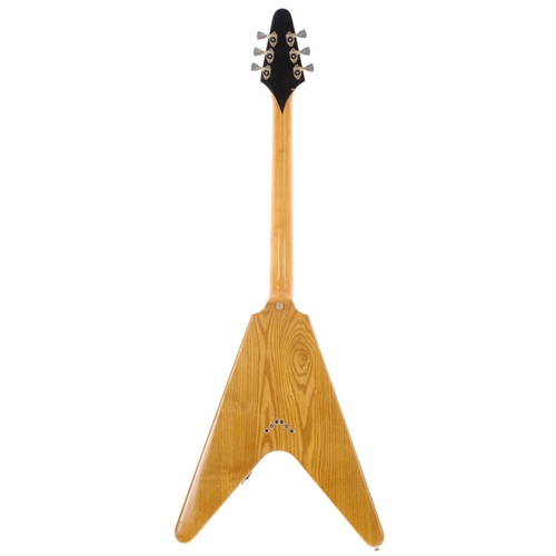 891 - 1970s Antoria Flying V electric guitar, made in Japan; Body: natural finished sen ash, large strip o... 