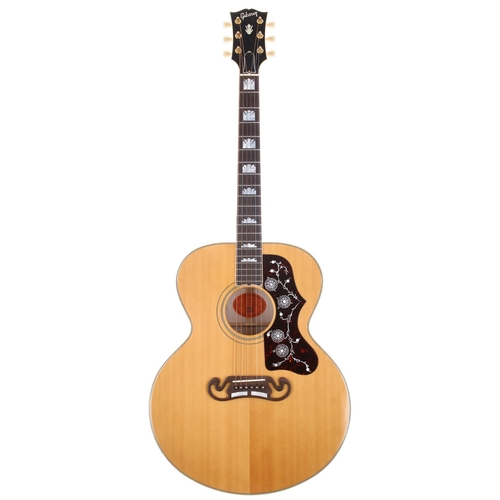 930 - 1996 Gibson J-200 acoustic guitar, made in USA; Body: natural finished figured maple back and sides ... 