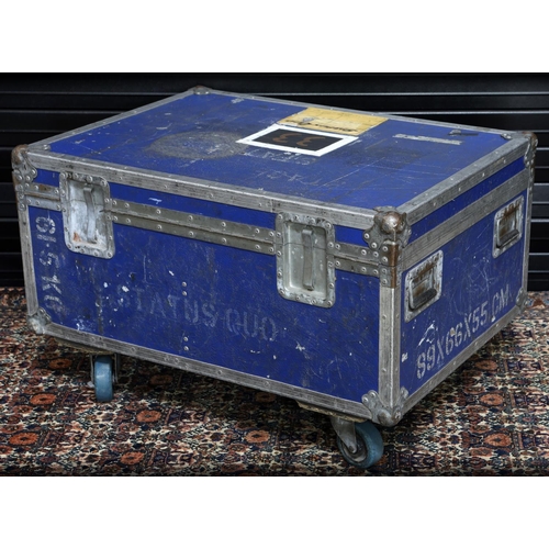 349 - Status Quo - tour used blue heavy duty flight case on wheels, bearing Status Quo stencils and Status... 