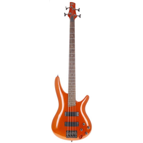 907 - 2011 Sound Gear by Ibanez SR300 bass guitar, made in Indonesia; Body: metallic orange finish; Neck: ... 