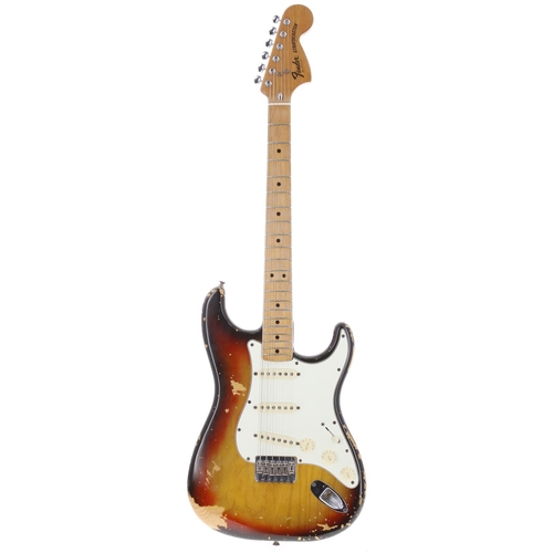 913 - 1977 Fender Hardtail Stratocaster electric guitar, made in USA; Body: three-tone sunburst finish, he... 