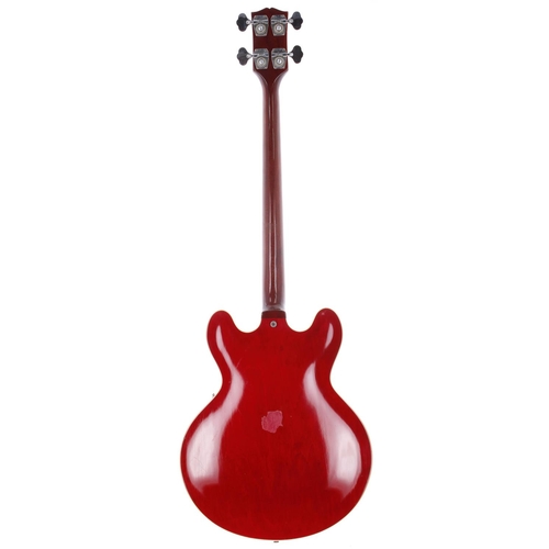 974 - 1968 Gibson EB-2 CD semi-hollow body bass guitar, made in USA; Body: cherry finish, buckle rash patc... 