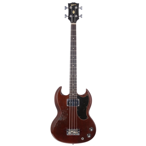 892 - Late 1960s Gibson EB-0 bass guitar, made in USA; Body: cherry finished mahogany, finish loss and wea... 