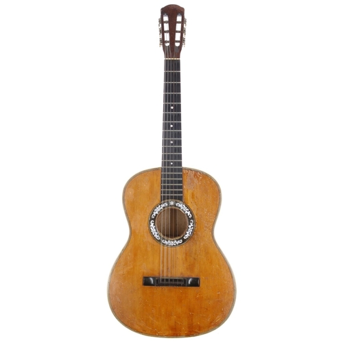 975 - Interesting early 20th Century acoustic guitar; Back and sides: Brazilian rosewood, scratches and ma... 