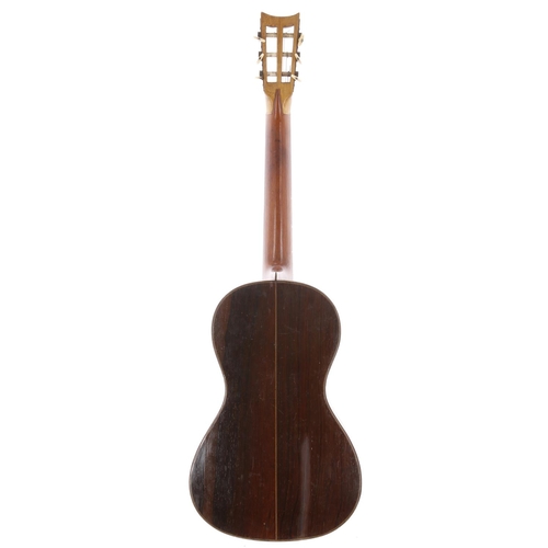 2263 - Good antique English parlour guitar, Panormo style, unlabelled; Back and sides: Brazilian rosewood, ... 