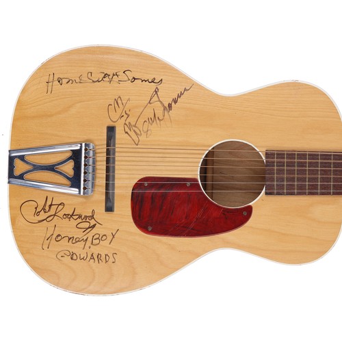 469 - Autograhed 1960s Stella Harmony H927 parlour guitar signed by David 'Honeyboy' Edwards, Robert Lockw... 