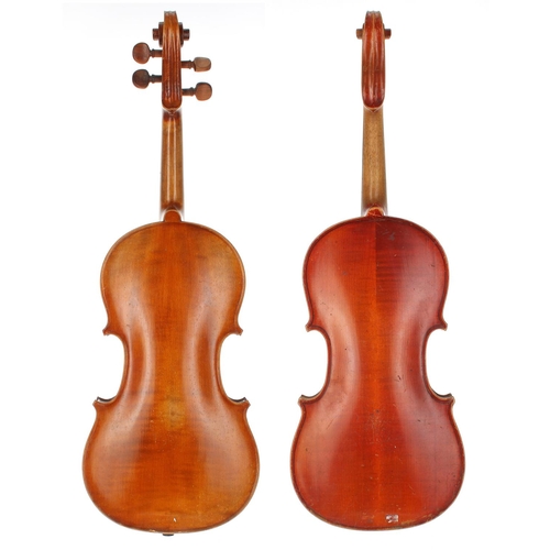 3009 - German small three-quarter size violin labelled Christian Meisel...Klingenthal, Anno 1929, 12 3/4