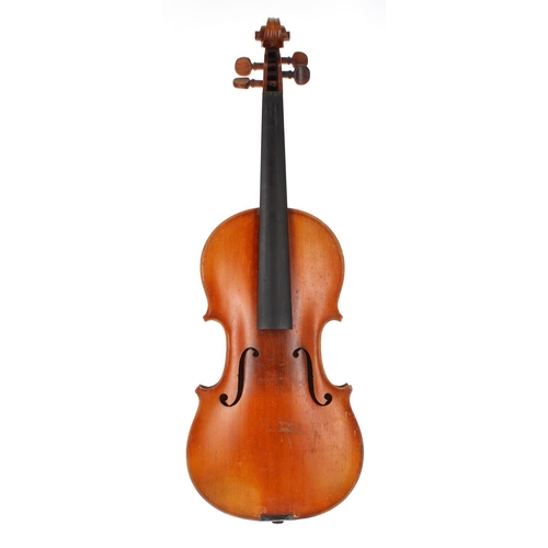 3009 - German small three-quarter size violin labelled Christian Meisel...Klingenthal, Anno 1929, 12 3/4