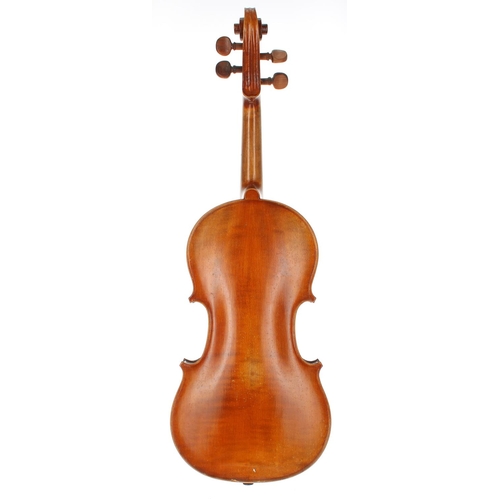 3009 - German small three-quarter size violin labelled Christian Meisel...Klingenthal, Anno 1929, 12 3/4