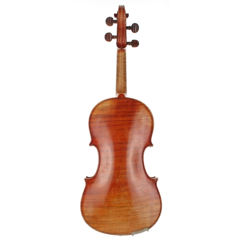 3019 - French JTL three-quarter size violin, 12 15/16