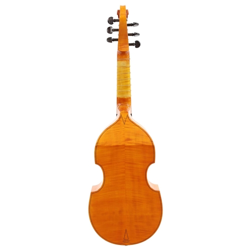 3481 - Good English tenor viol by and labelled Arnold Dolmetsch Ltd, Haslemere Surrey, 1980, with pierced o... 