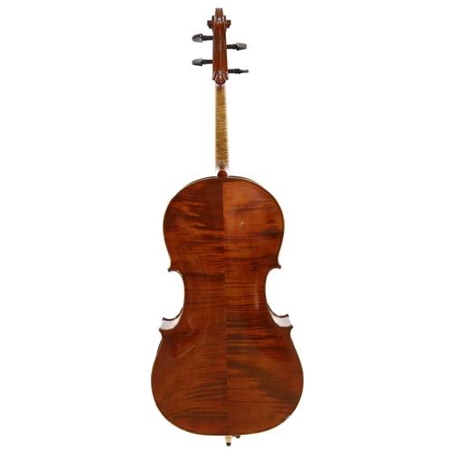 3514 - Good modern English violoncello by and labelled Anthony Nickolds, fece Dudley 1996, the two piece ba... 