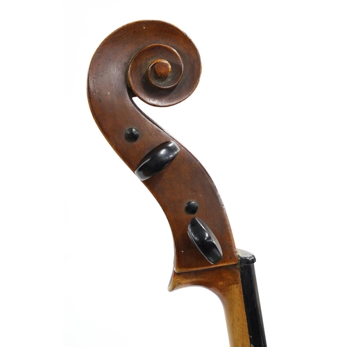 3515 - 19th century French violoncello for restoration, the two piece back of plainish wood with similar wo... 