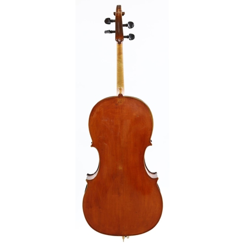 3517 - Interesting 19th century violoncello in need of further restoration, unlabelled, the two piece back ... 