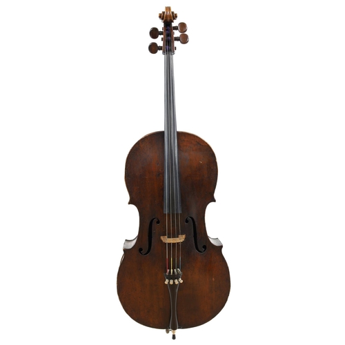 3523 - Interesting late 18th/early 19th century violoncello with inked purfling, probably English, the two ... 