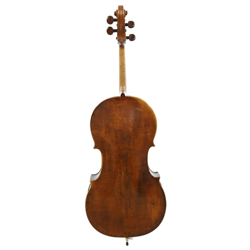 3523 - Interesting late 18th/early 19th century violoncello with inked purfling, probably English, the two ... 