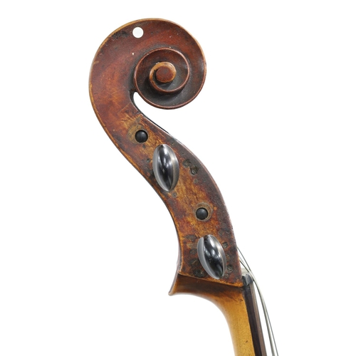 3526 - Late 19th century Mittenwald violoncello, unlabelled, the two piece back of plainish wood with simil... 