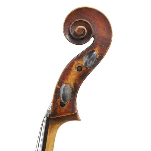 3526 - Late 19th century Mittenwald violoncello, unlabelled, the two piece back of plainish wood with simil... 