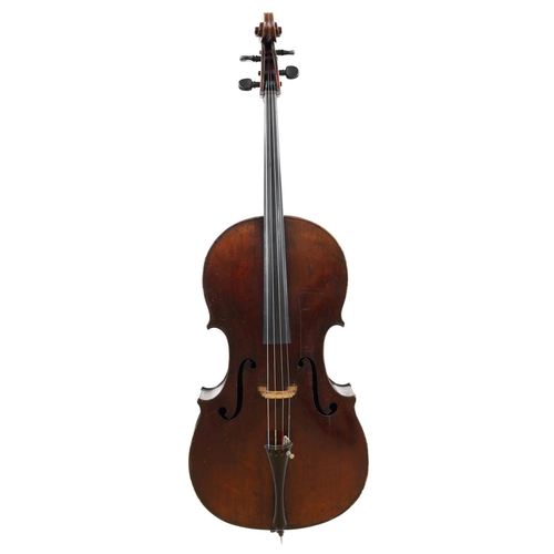 3527 - Mittenwald violoncello circa 1880, unlabelled, the two piece back of very faint medium curl with sim... 