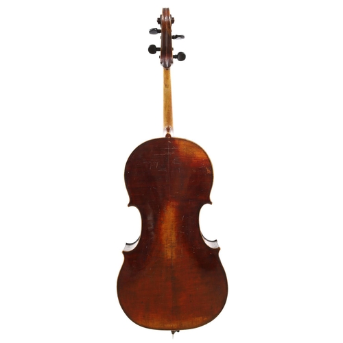 3527 - Mittenwald violoncello circa 1880, unlabelled, the two piece back of very faint medium curl with sim... 