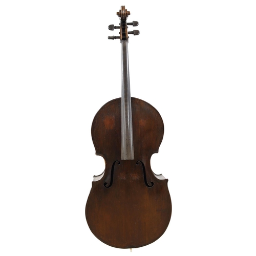 3528 - Interesting 19th century English church bass, unlabelled, with inked purfling, back length 29 7/8