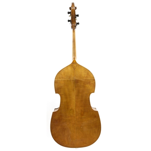 3531 - Good early 20th century Markneukirchen double bass with figured maple back and sides, back length 42... 