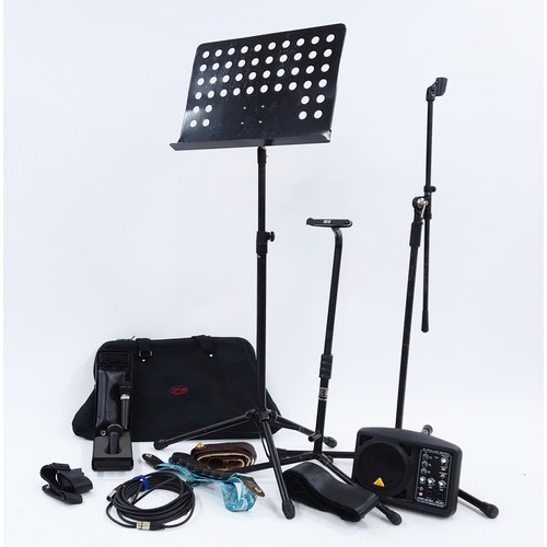 2014 - Mixed selection of various items to include Behringer microphones, guitar straps, a music stand, a g... 