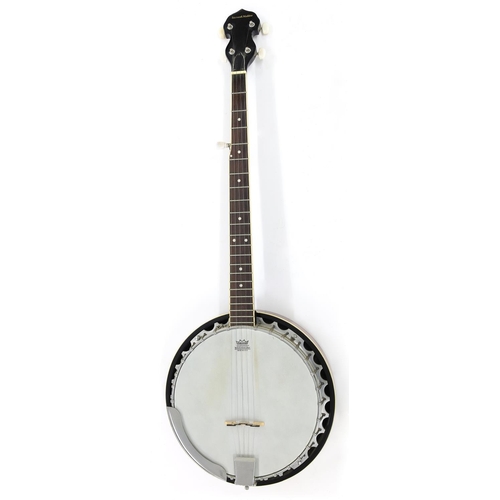 2532 - Barnes & Mullins five string banjo, with mahogany banded resonator, 11