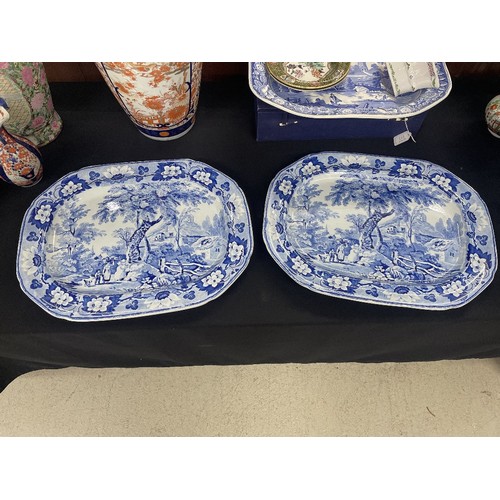 726 - Pair of Davenport transfer print blue and white meat plates, 21