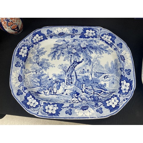 726 - Pair of Davenport transfer print blue and white meat plates, 21