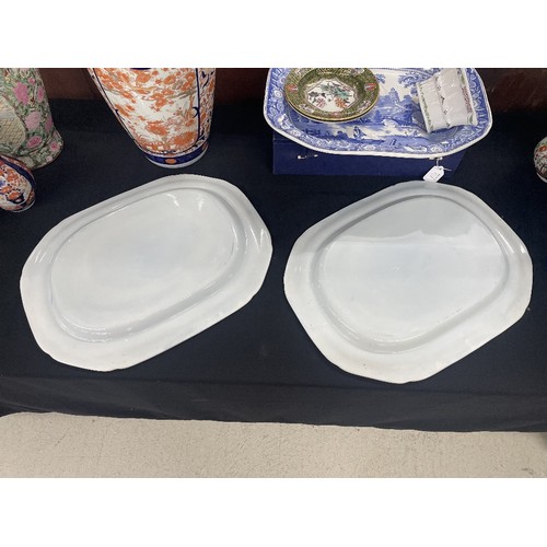 726 - Pair of Davenport transfer print blue and white meat plates, 21