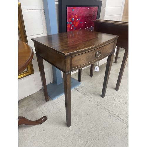 936 - Georgian mahogany bow-fronted side table, with a single frieze drawer and raised on square tapering ... 