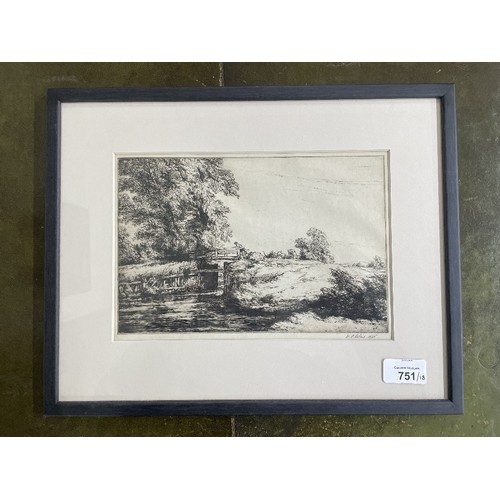 751 - William Palmer Robins (1882-1959), a group of 16 framed etchings on paper, primarily pastoral and co... 