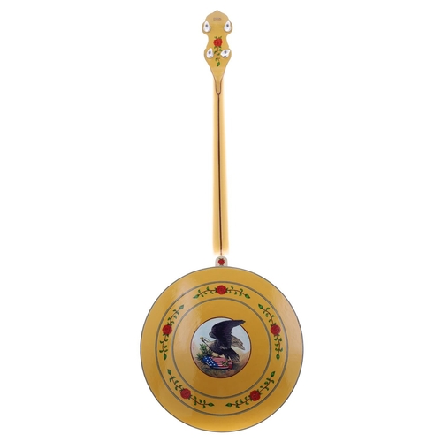 2593 - Liberty 'Vox' style plectrum four-string banjo, decorated to the resonator back with an eagle with o... 