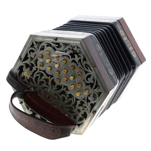 2605 - Good C. Jeffries Anglo concertina in D/A, with thirty-eight bone buttons on foliate pierced metal en... 