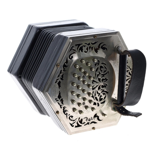 2607 - Good C. Jeffries Anglo concertina in C/G, with forty-nine metal buttons on foliate pierced metal end... 