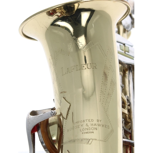 2820 - Lafleur gold lacquered alto saxophone imported by Boosey & Hawkes of London, ser. no. 140367, wi... 