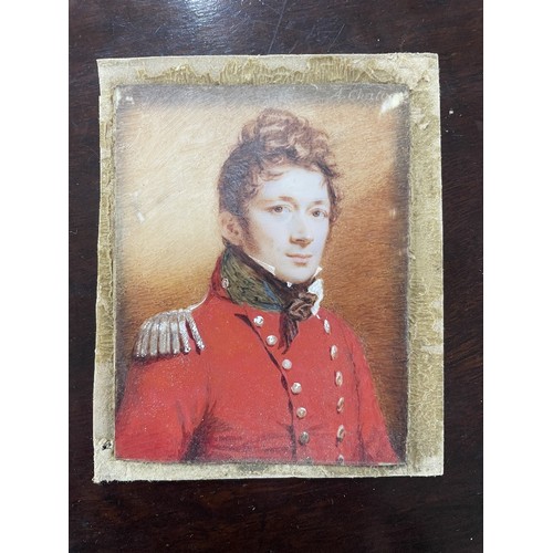 1334 - English School (19th century) - Portrait miniature of a military gentleman, half length wearing a sc... 