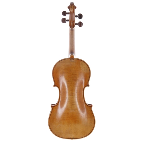 3401 - 19th century violin stamped Perry Dublin below the button, 14 1/8