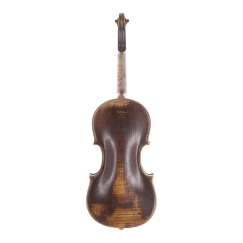 3412 - Interesting early violin in need of restoration labelled Benjamin Banks... Salisbury, also branded R... 