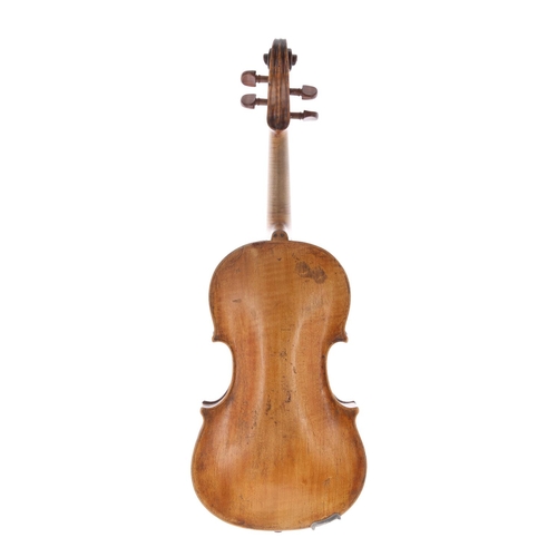 3441 - Early 19th century small English viola with inked purfling in need of restoration, unlabelled, 15