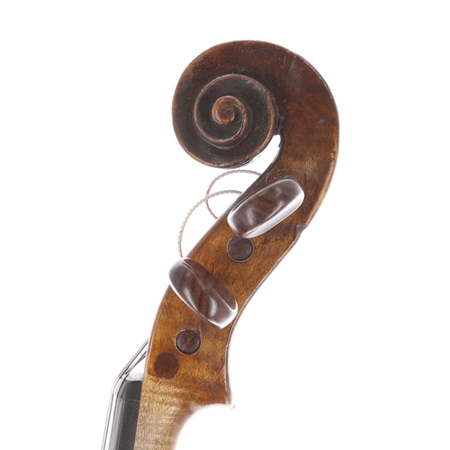 3441 - Early 19th century small English viola with inked purfling in need of restoration, unlabelled, 15