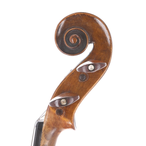 3462 - Interesting 19th century English violin, unlabelled, the one piece back of faint medium curl with si... 