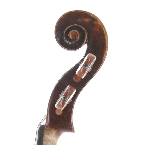 3466 - 18th/19th century violin, unlabelled but probably Viennese, the one piece back of faint medium curl ... 