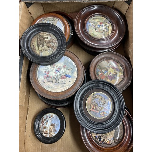 1292 - Group of fifteen 19th century and later Prattware pot lids, framed (15)