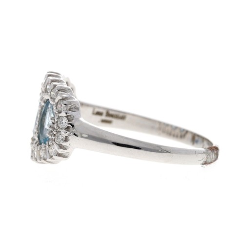 68 - Attractive modern 18ct white gold aquamarine and diamond oval cluster ring, set with three oval aqua... 