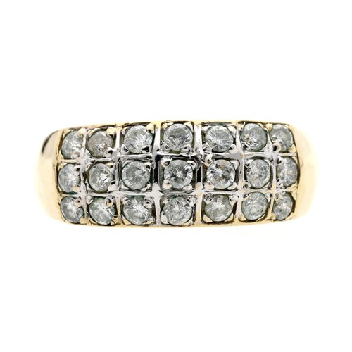 252 - 9ct yellow gold diamond set band ring, with twenty-one round brilliant-cut diamonds, 0.63ct approx i... 